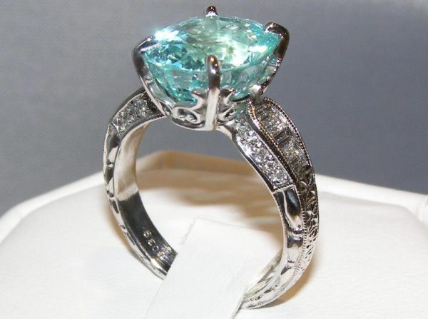 GIT Certified Large Paraiba Tourmaline Diamond Ring 14KWG 7.02 ctw - Image 4