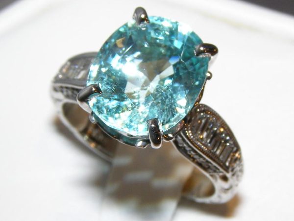 GIT Certified Large Paraiba Tourmaline Diamond Ring 14KWG 7.02 ctw - Image 3