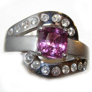 Cushion Pink Sapphire Diamond Ring 14KWG 2.00 ctw