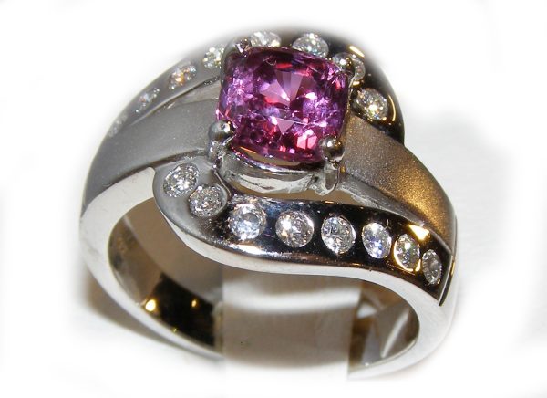 Cushion Pink Sapphire Diamond Ring 14KWG 2.00 ctw - Image 3