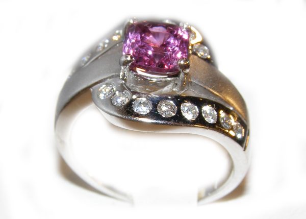 Cushion Pink Sapphire Diamond Ring 14KWG 2.00 ctw - Image 5
