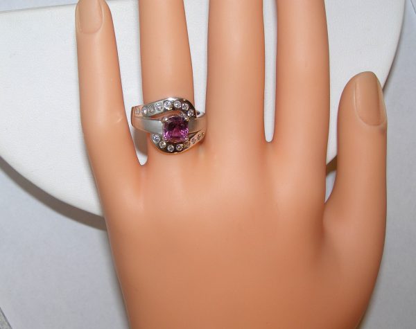 Cushion Pink Sapphire Diamond Ring 14KWG 2.00 ctw - Image 6