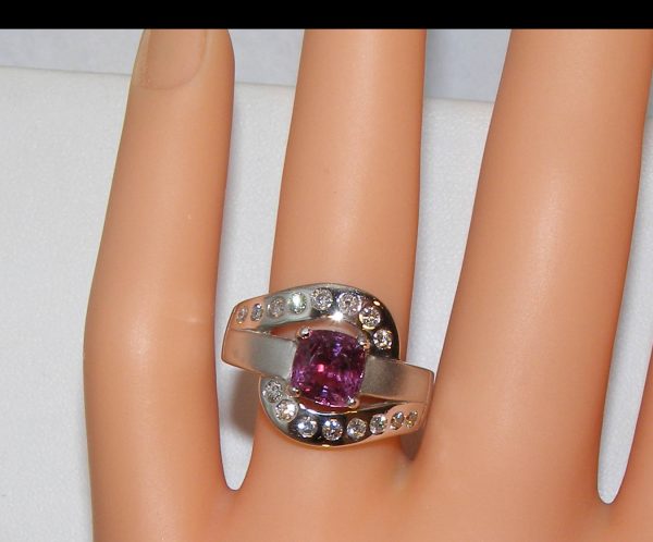 Cushion Pink Sapphire Diamond Ring 14KWG 2.00 ctw - Image 7