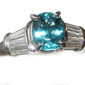 Rare Blue Tourmaline Diamond Platinum Ring 2.04 ctw