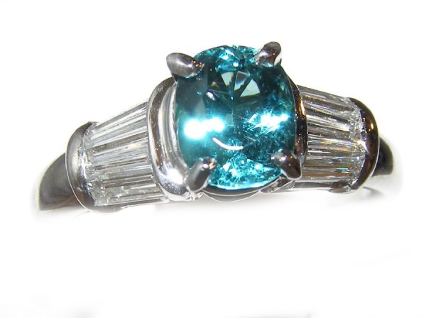 Rare Blue Tourmaline Diamond Platinum Ring 2.04 ctw