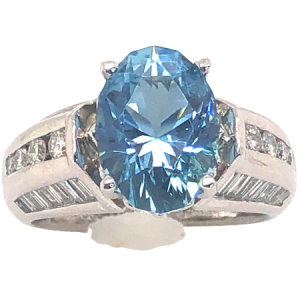 GIA Certified Fancy Faceted Aqua Diamond Platinum Ring 4.77 ctw