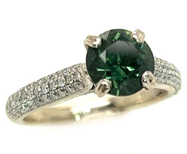 Round Brilliant Green Sapphire Pave Diamond Ring 14KWG 2.69 ctw - Image 6