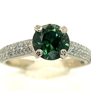 Round Brilliant Green Sapphire Pave Diamond Ring 14KWG 2.69 ctw