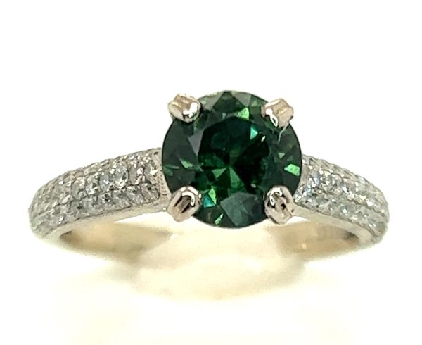 Round Brilliant Green Sapphire Pave Diamond Ring 14KWG 2.69 ctw