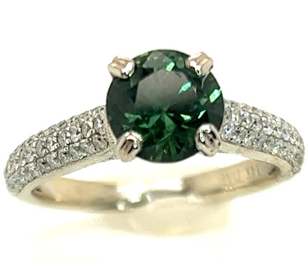 Round Brilliant Green Sapphire Pave Diamond Ring 14KWG 2.69 ctw - Image 4
