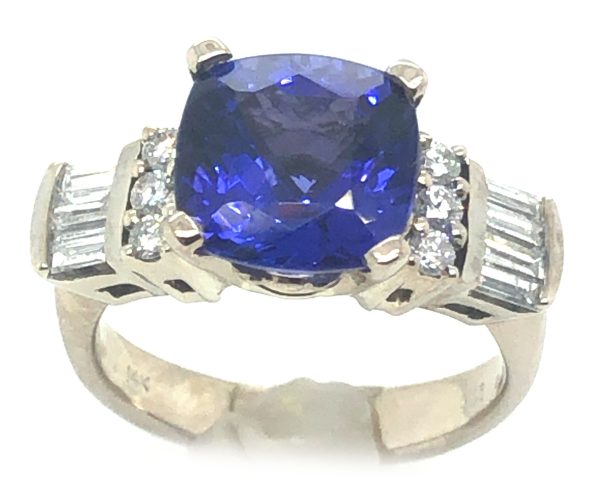 AAA+ Cushion Tanzanite Diamond Ring 14KWG 3.88 ctw - Image 6