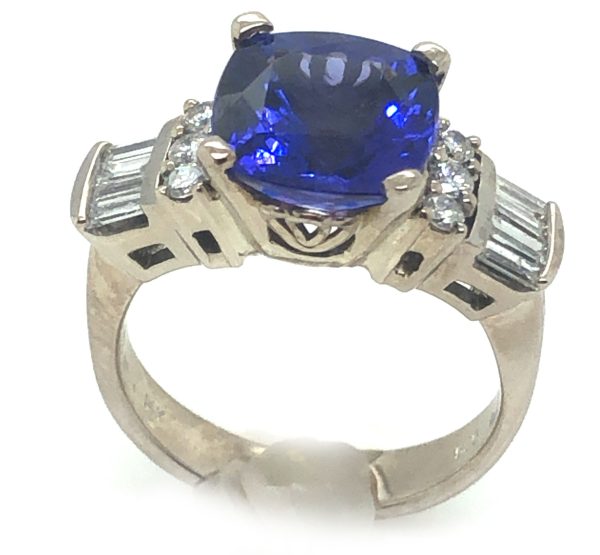 AAA+ Cushion Tanzanite Diamond Ring 14KWG 3.88 ctw - Image 3