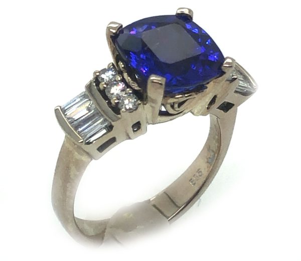 AAA+ Cushion Tanzanite Diamond Ring 14KWG 3.88 ctw - Image 2