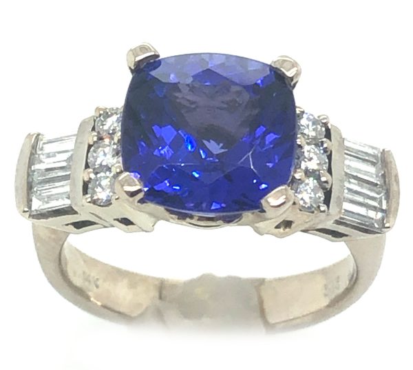AAA+ Cushion Tanzanite Diamond Ring 14KWG 3.88 ctw - Image 7
