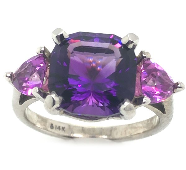 Cushion Amethyst Trilliant Ceylon Pink Sapphire 14KWG Ring 5.46 ctw - Image 5