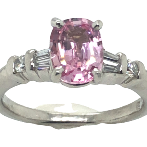 Pink/Peach Lotus Colored Padparadscha Sapphire Diamond Ring Platinum 1.52 ctw