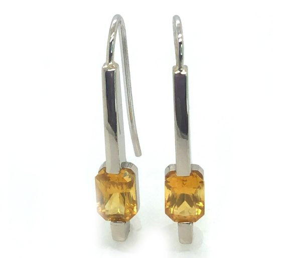 Radiant Cut Golden Yellow Ceylon Sapphire Dangles 1.80 ctw - Image 4