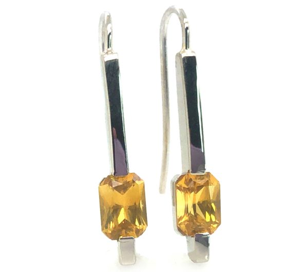 Radiant Cut Golden Yellow Ceylon Sapphire Dangles 1.80 ctw