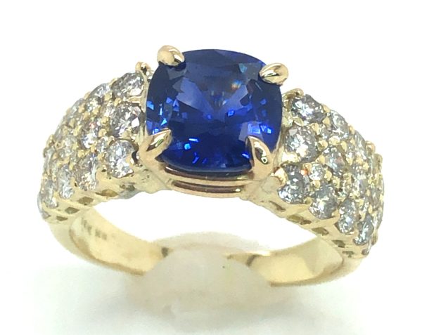 Cushion Cut Sri Lanka Blue Sapphire Diamond Ring 14KYG 4.23 ctw - Image 7