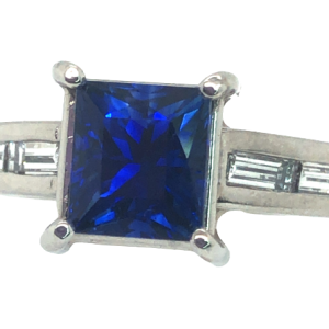 Princess Cut Madagascar blue Sapphire Diamond Platinum Ring 2.50 ctw