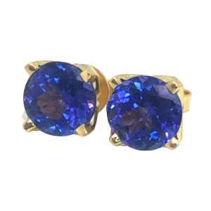 AAA+ Portuguese Cut Tanzanite Stud Earrings 18KYG 3.64 ctw