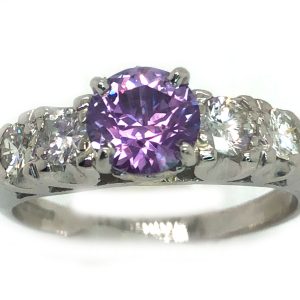 Certified Jeff White Faceted Rock Creek Montana Lilac Sapphire Diamond Platinum Ring 1.44 ctw