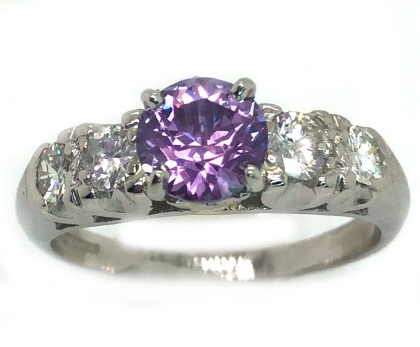 Certified Jeff White Faceted Rock Creek Montana Lilac Sapphire Diamond Platinum Ring 1.44 ctw