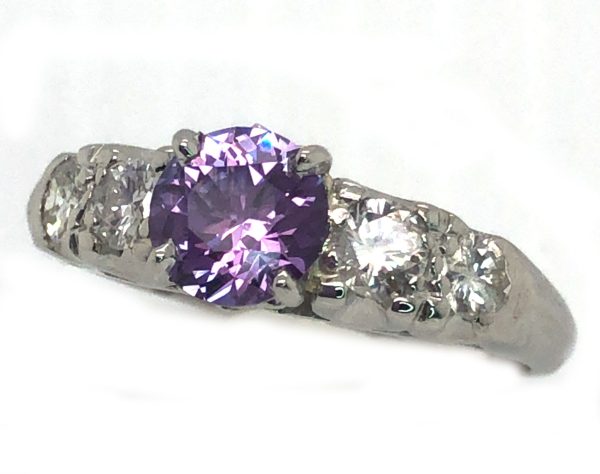 Certified Jeff White Faceted Rock Creek Montana Lilac Sapphire Diamond Platinum Ring 1.44 ctw - Image 2