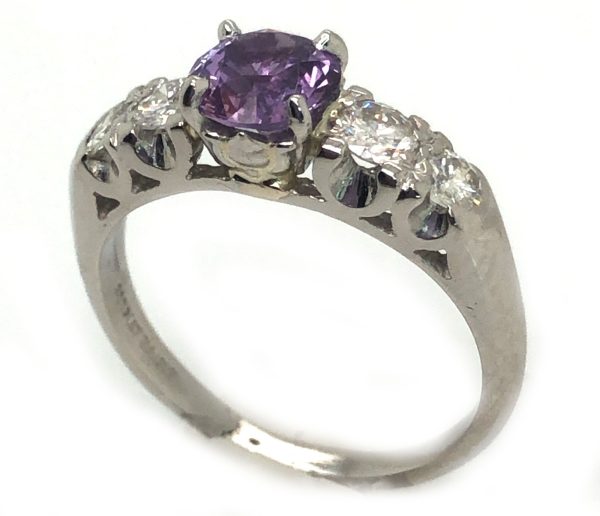 Certified Jeff White Faceted Rock Creek Montana Lilac Sapphire Diamond Platinum Ring 1.44 ctw - Image 7