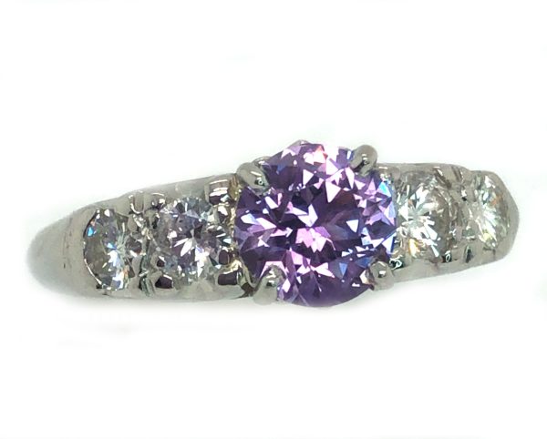 Certified Jeff White Faceted Rock Creek Montana Lilac Sapphire Diamond Platinum Ring 1.44 ctw - Image 3