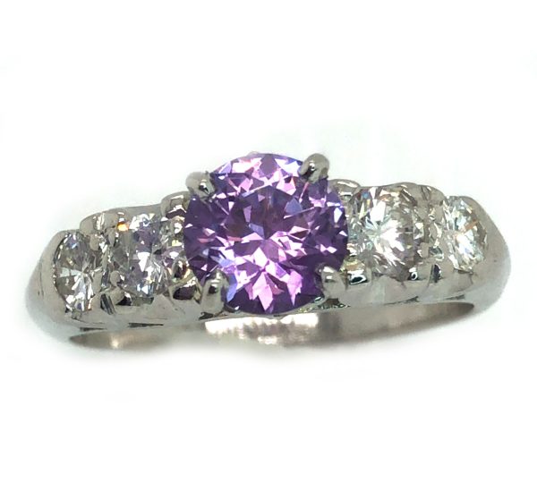 Certified Jeff White Faceted Rock Creek Montana Lilac Sapphire Diamond Platinum Ring 1.44 ctw - Image 5