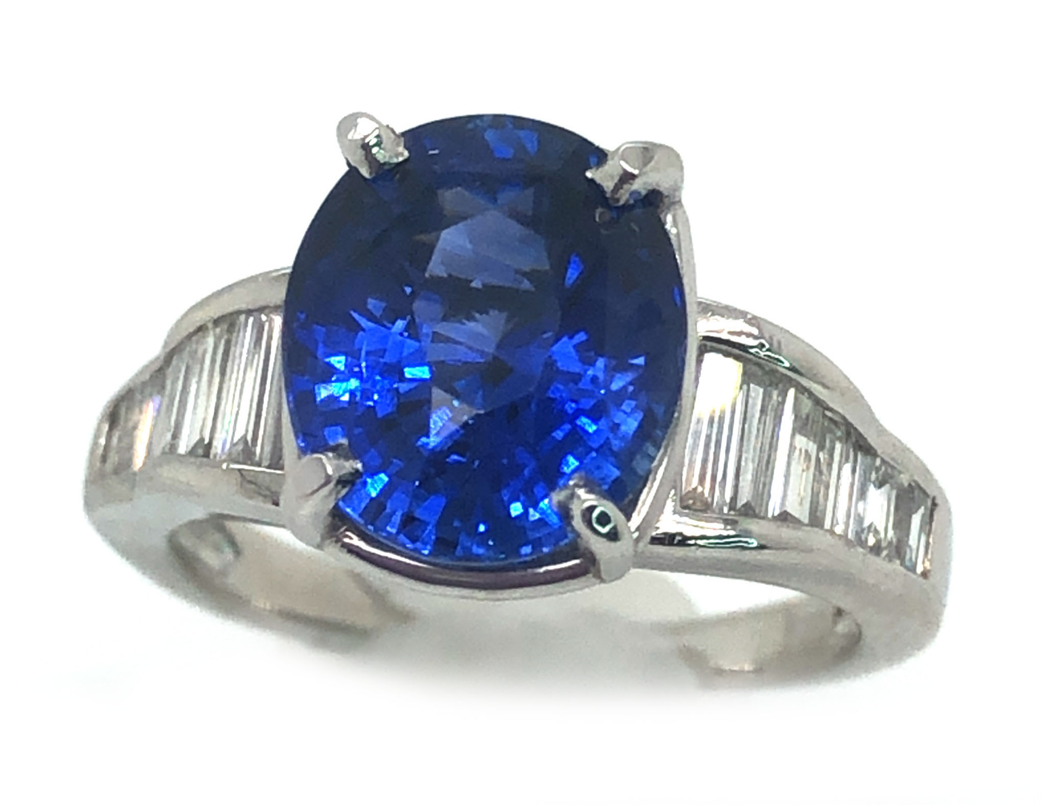 Blue Sri Lanka Sapphire Diamond Baguette Platinum Ring 4.78 ctw ...