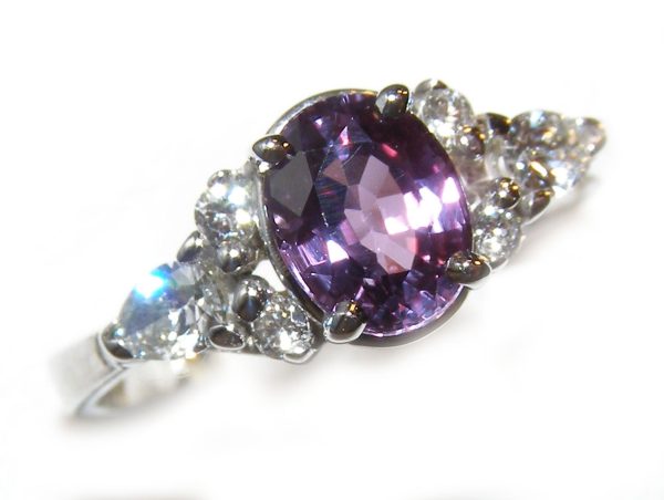 AIGS Certified Purple Sapphire Diamond Ring 14KWG 1.46 ctw - Image 3