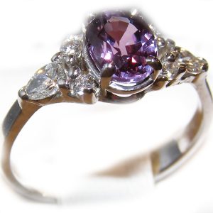 AIGS Certified Purple Sapphire Diamond Ring 14KWG 1.46 ctw