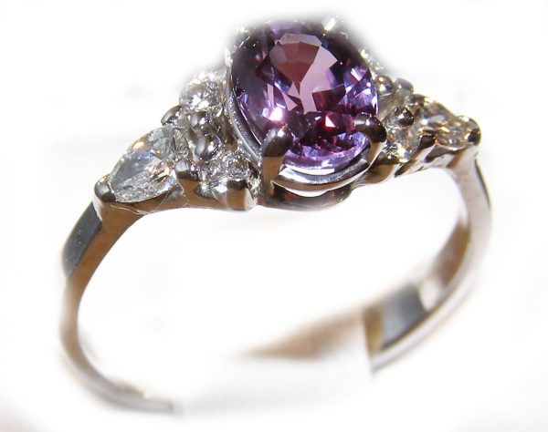 AIGS Certified Purple Sapphire Diamond Ring 14KWG 1.46 ctw