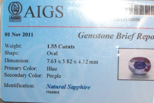 AIGS Certified Purple Sapphire Diamond Ring 14KWG 1.46 ctw - Image 5