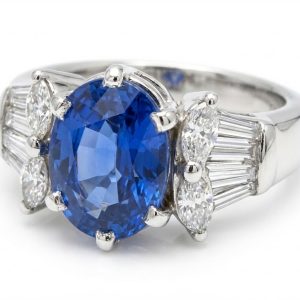 AGL Certified Ceylon Sapphire Platinum Diamond Ring 6.50 ctw