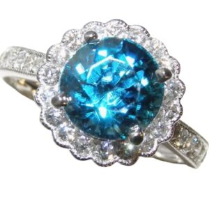 Top Rated Blue Zircon Diamond Halo Ring 14KWG 4.21 ctw