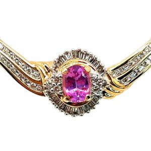Beautiful Brilliant Ceylon Pink Sapphire Diamond Necklace 14KYG 2.02 ctw