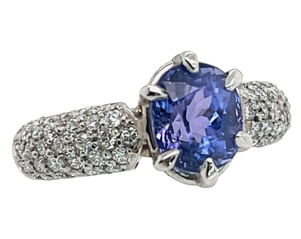 Luxurious Oval Portuguese Cut Tanzanite (H)* Pave Diamond Platinum Ring 3.09 ctw - Image 2