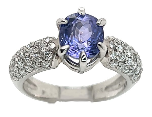Luxurious Oval Portuguese Cut Tanzanite (H)* Pave Diamond Platinum Ring 3.09 ctw - Image 3
