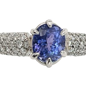 Luxurious Oval Portuguese Cut Tanzanite (H)* Pave Diamond Platinum Ring 3.09 ctw