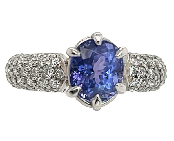 Luxurious Oval Portuguese Cut Tanzanite (H)* Pave Diamond Platinum Ring 3.09 ctw