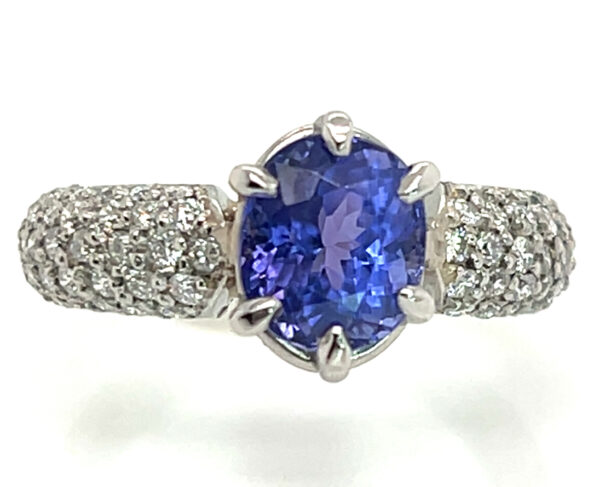 Luxurious Oval Portuguese Cut Tanzanite (H)* Pave Diamond Platinum Ring 3.09 ctw - Image 5