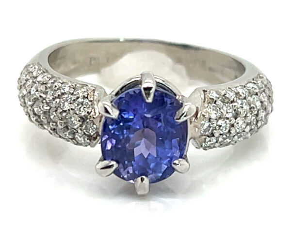 Luxurious Oval Portuguese Cut Tanzanite (H)* Pave Diamond Platinum Ring 3.09 ctw - Image 6