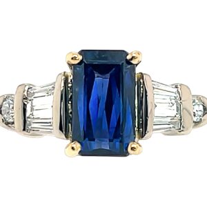 Elongated Fancy Scissor Emerald Cut Sapphire (H)* Diamond Ring 14KTT 2.20 ctw