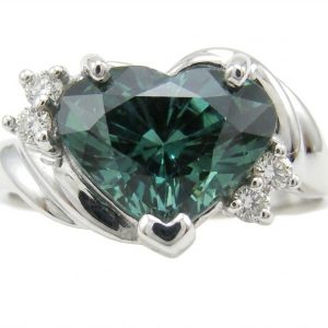 Large Green/Teal Heart Sapphire (H)*Diamond Ring 14KWG 4.53 ctw