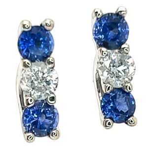 Elegant Trellis Set Ceylon Blue Sapphire (H)* Diamond Earrings 14KWG 3.27 ctw