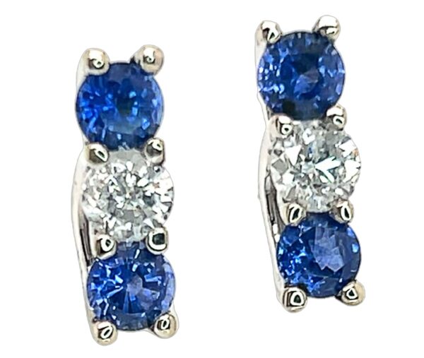 Elegant Trellis Set Ceylon Blue Sapphire (H)* Diamond Earrings 14KWG 3.27 ctw