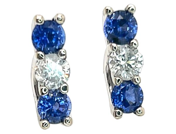Elegant Trellis Set Ceylon Blue Sapphire (H)* Diamond Earrings 14KWG 3.27 ctw - Image 5